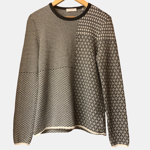 Equipment Sweaters - EQUIPMENT FEMME Black & White Cashmere Wool Blend patchwork Sweater XS Fits S